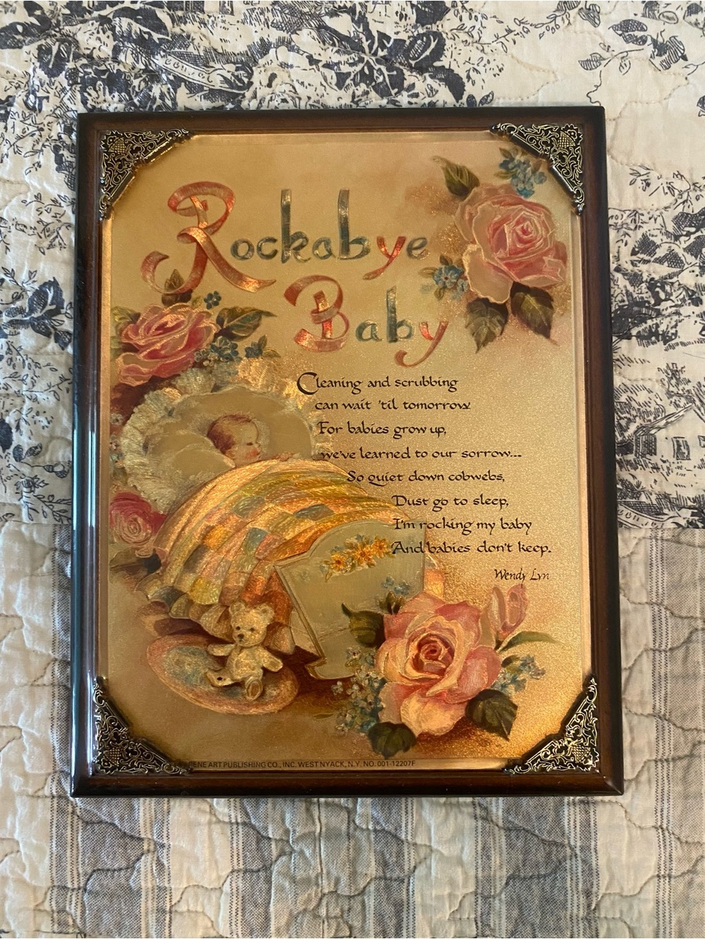 Vintage 80s Nursery/Baby Decor Shimmering Rockabye Baby Wood Plaque with Poem